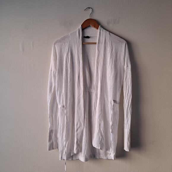 Club Monaco Open Front Cardigan Sweater Drawstring Waist White Women's Size XS - Picture 3 of 10